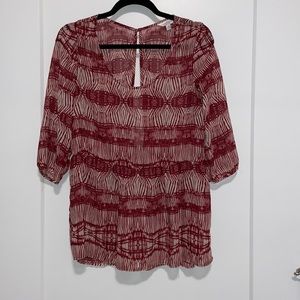 Charming Charlie’s red/cream long chiffon blouse